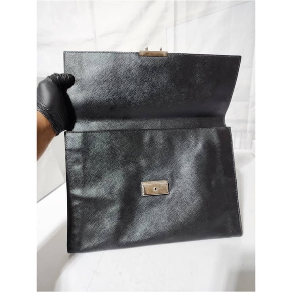 Authentic PRADA Saffiano Attache Portfolio Clutch Black - Picture 7 of 13